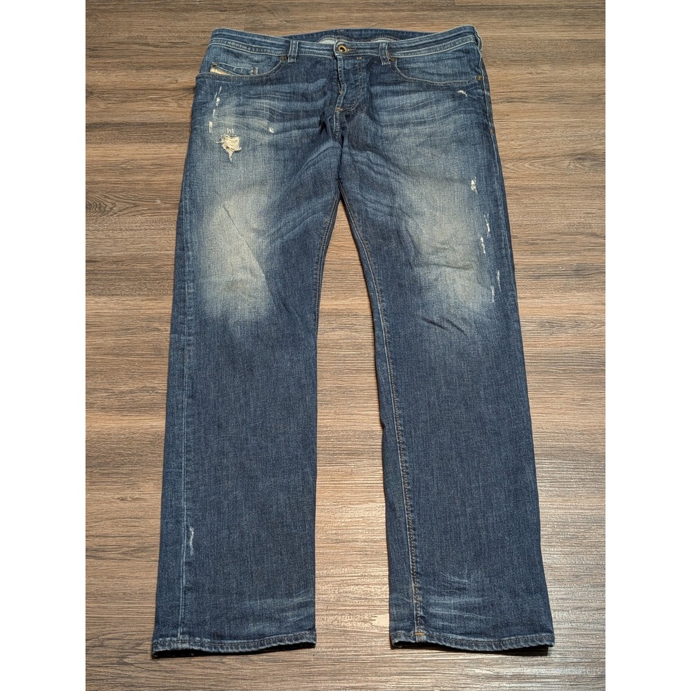 Diesel Buster Regular Slim Tapered Jeans Blue Wash 0833F Mens Size 36x32 Stretch